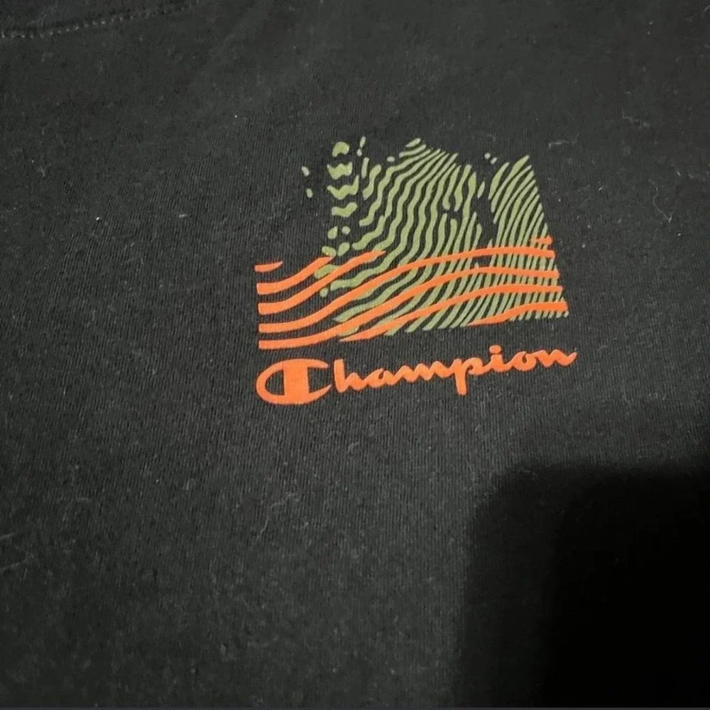 XL Champion black and orange cotton t-shirt with cool gorp core esque front hit - Picture 3 of 6